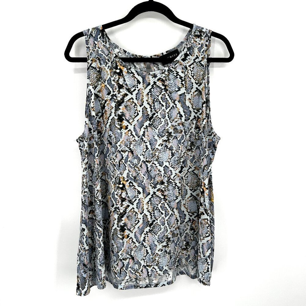 PREMISE Women's Gray White Snakeskin Sleeveless Lightweight Blouse Size XL